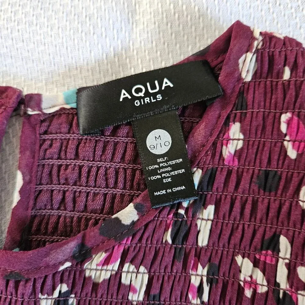 Aqua Girls Maroon Ruched Long Sleeve Dress Size Medium (9/10)